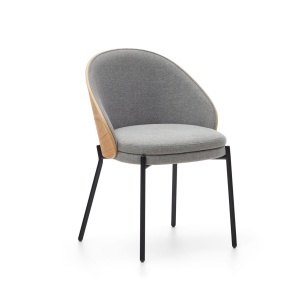 Scaun dining gri deschis/maro din textil Eamy Kave Home