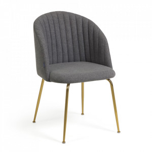Scaun dining gri inchis/auriu din catifea si metal Lumina Kave Home
