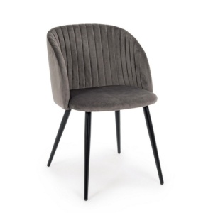 Scaun dining gri inchis/negru din catifea Queen Bizzotto