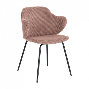 Scaun dining roz din otel si poliester Suanne Corduroy Kave Home