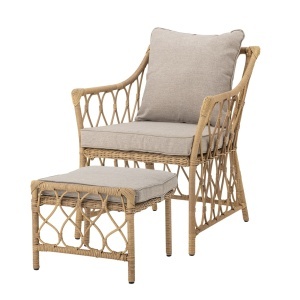 Scaun exterior cu taburet bej/maro din metal Belluce Bloomingville