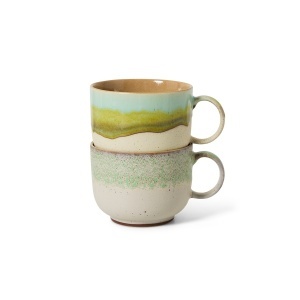 Set 2 cani multicolore din ceramica 425 ml 70s Neo HKliving