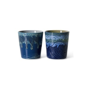 Set 2 cesti albastru inchis din ceramica 230 ml 70s ceramics Van Gogh HKliving