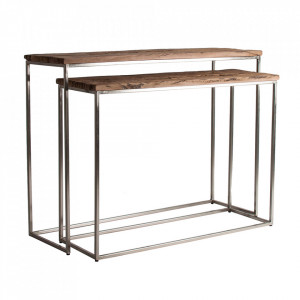 Set 2 console maro/gri argintii din lemn si otel Akron Vical Home