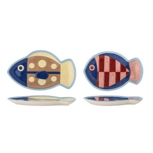 Set 2 farfurii intinse multicolore din ceramica Willy Bloomingville