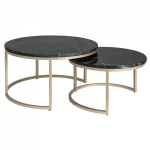 Set 2 mese de cafea negre/aurii din marmura Prescott Bizzotto