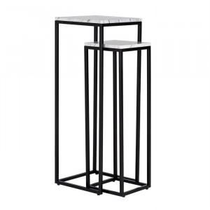 Set 2 piedestaluri albe/negre din marmura si fier Lexington Richmond Interiors