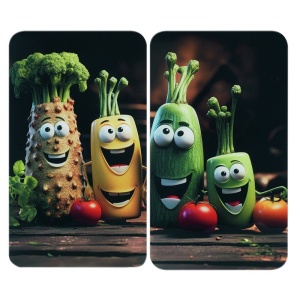 Set 2 placi protectie plita multicolore din sticla 30x52 cm Funy Vegetable Wenko