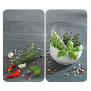 Set 2 placi protectie plita multicolore din sticla 30x52 cm Herbal Wenko