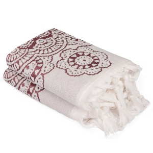 Set 2 prosoape ecru/rosu din bumbac 50x90 cm Marcello The Home Collection