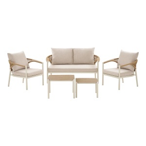 Set 2 scaune, canapea si 2 mese cafea exterior maro/bej din textil Abela House Nordic