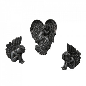 Set 3 decoratiuni de perete negre din rasina Angels Be Pure Home