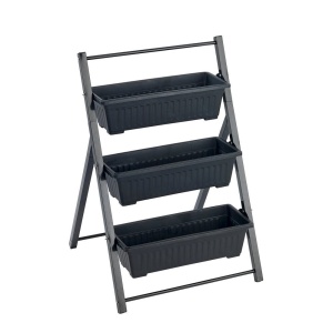 Set 3 ghivece cu suport negre din metal Terrace Wenko