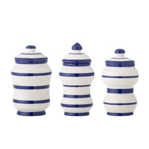 Set 3 recipiente cu capac albastre din ceramica Maynard Bloomingville