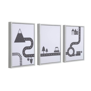 Set 3 tablouri alb/negre din fibre naturale Nisi Kave Home