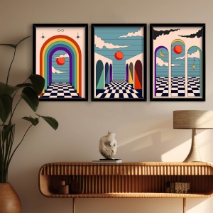 Set 3 tablouri multicolore din lemn 38x 53 cm Softct-012 The Home Collection