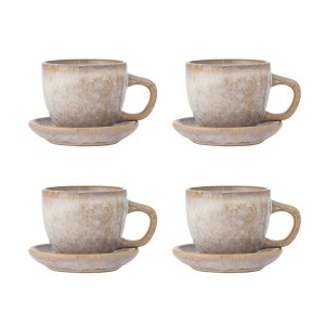 Set 4 cani cu farfurioara roz din ceramica 185 ml Brenta Bloomingville