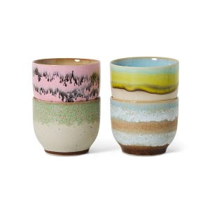 Set 4 cesti multicolore din ceramica 250 ml 70s Deco HKliving
