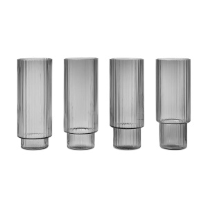 Set 4 pahare gri din sticla 300 ml Ripple Ferm Living
