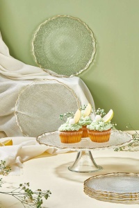 Set 6 farfurii cu platou servire prajituri transparente din sticla Goblen The Home Collection