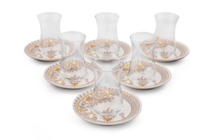Set 6 pahare cu farfurioara pentru ceai din sticla 165 ml D6 The Home Collection