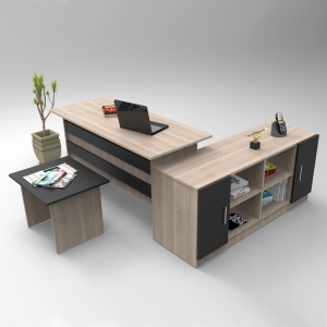 Set birou, consola si masa de cafea maro stejar/negre Bia The Home Collection