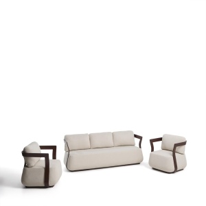 Set canapea cu 2 fotolii exterior bej/maro din metal Tamaris Kave Home