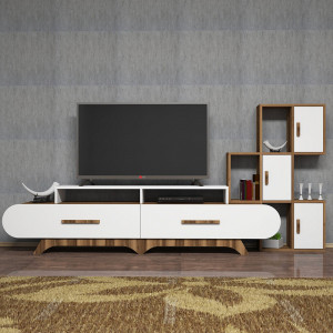 Set comoda TV si raft alb/maro Flora The Home Collection