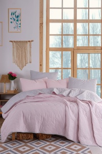 Set cuvertura roz/gri din fibre Solid The Home Collection