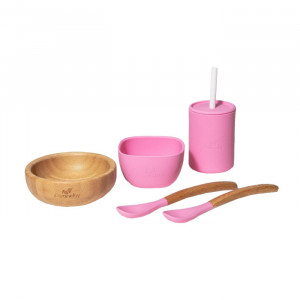 Set de masa 5 piese roz din bambus Yola Avanchy
