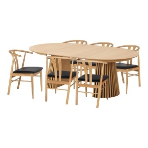 Set masa dining extensibila si 6 scaune maro deschis/negru Osaka and Artenara House Nordic