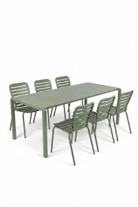 Set masa dining si 6 scaune exterior verzi din metal Vondel Zuiver