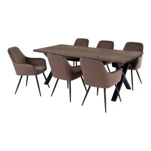 Set masa dining si 6 scaune maro din metal Toulon Harbo House Nordic