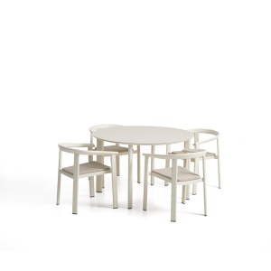 Set masa si 4 scaune exterior ecru din metal Erice Kave Home
