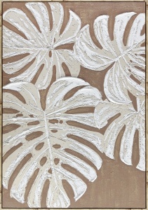 Tablou alb/maro din fibre naturale 80x120 cm Leaves Ter Halle