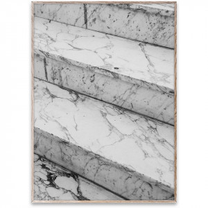 Tablou alb/negru cu rama din lemn Marble Steps Paper Collective
