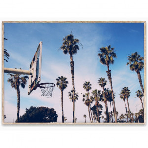 Tablou multicolor cu rama din lemn 30x40 cm Cities of Basketball 02 (LA) Paper Collective