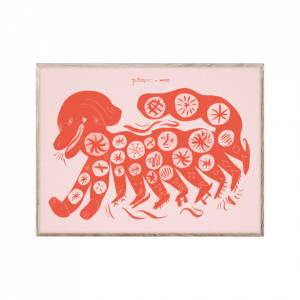 Tablou rosu cu rama din lemn 30x40 cm Chinese Dog Red Paper Collective