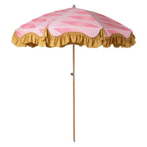 Umbrela pentru plaja roz/galbena din poliester si lemn Graphic Twist HK Living