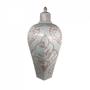 Vaza alba/roz cu capac din portelan 80 cm Emperor Van Roon Living
