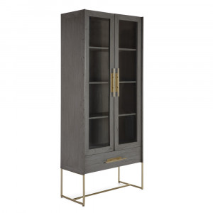 Vitrina gri/aurie din lemn 195 cm Alexi Thai Natura