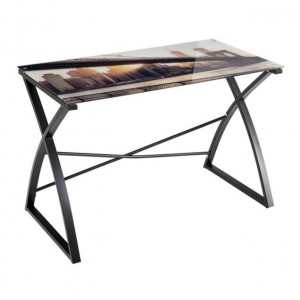 Birou multicolor din sticla si metal 60x110 cm Brooklin Unimasa