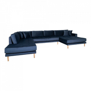 Canapea cu colt albastra din catifea 370 cm Lido Left U House Nordic