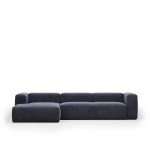 Canapea cu colt albastra din textil pentru 4 persoane Blok FR Left Kave Home