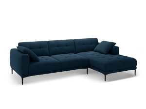 Canapea cu colt albastru royal din catifea pentru 3 persoane Bemy Right Velvet Micadoni