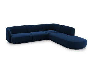Canapea cu colt albastru royal din catifea pentru 6 persoane Miley Right Micadoni
