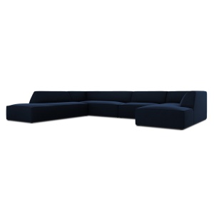 Canapea cu colt albastru royal din catifea pentru 7 persoane Ruby Left Micadoni