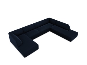 Canapea cu colt albastru royal din catifea pentru 7 persoane Ruby Right Micadoni