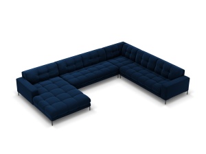 Canapea cu colt albastru royal/neagra din catifea pentru 7 persoane Mamaia U Right Micadoni