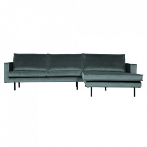 Canapea cu colt albastru teal din catifea 300 cm Rodeo Right Woood